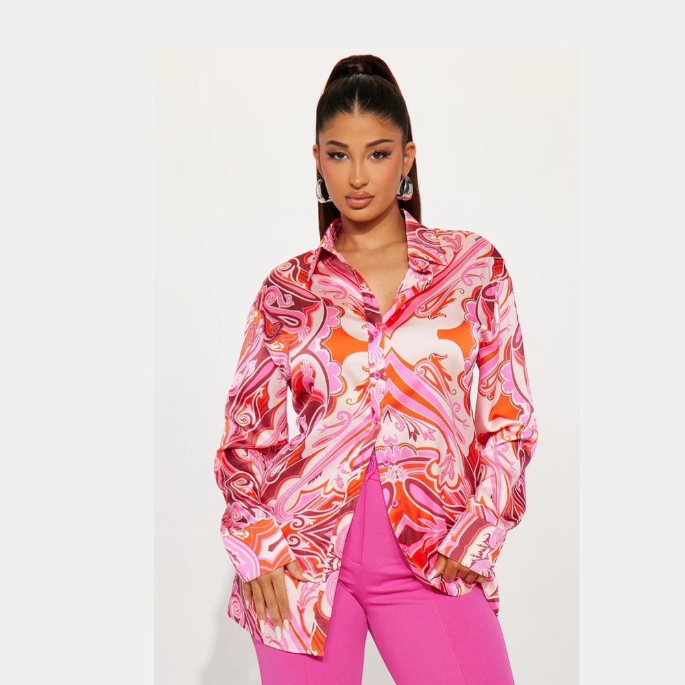 Early Morning Satin Shirt - Pink/combo - Large